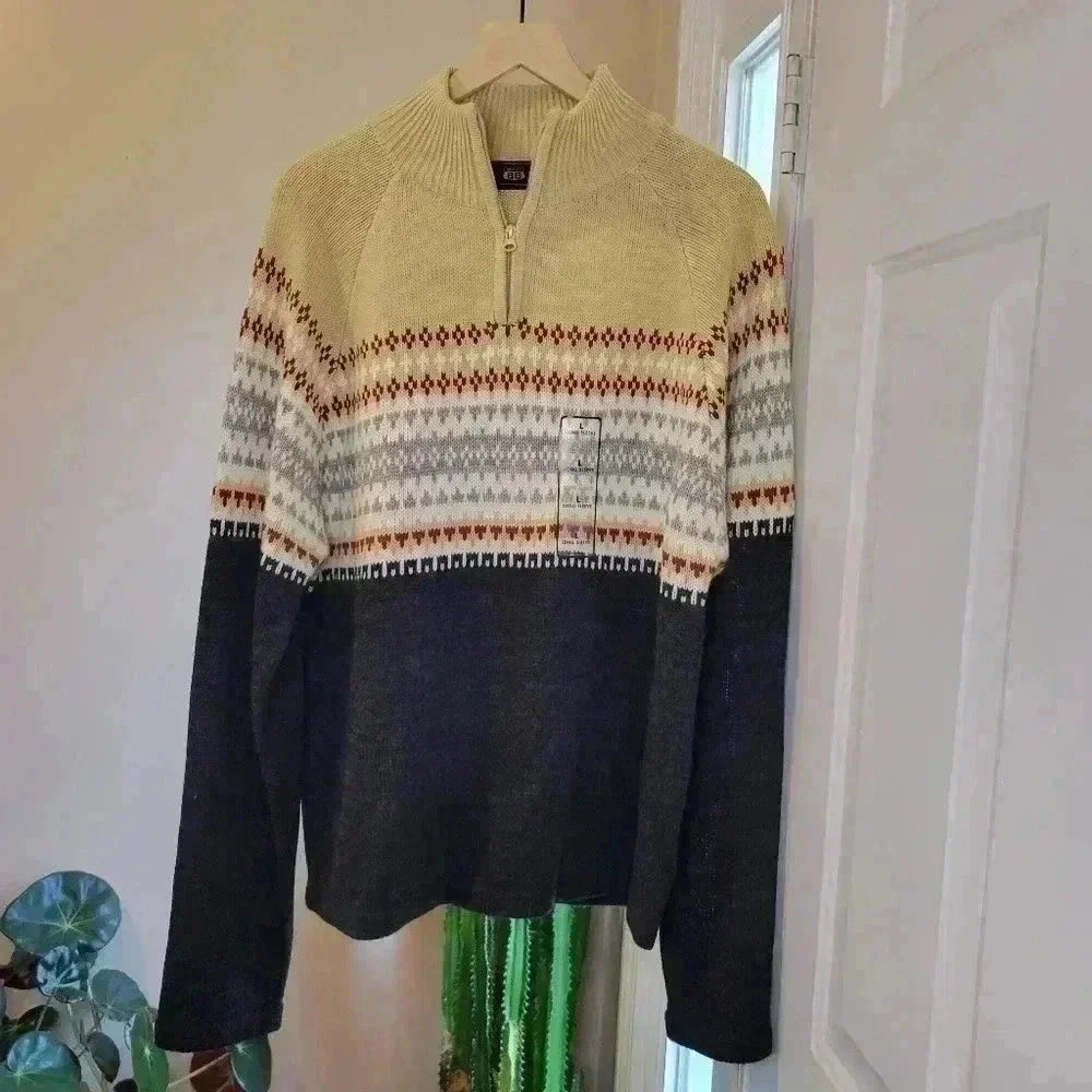 NWOT Route 66 Original Collection Wool Henley Zip Up Sweater, Size‎ L